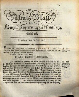 Amtsblatt für den Regierungsbezirk Arnsberg Samstag 14. Juli 1827