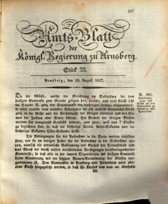 Amtsblatt für den Regierungsbezirk Arnsberg Samstag 18. August 1827