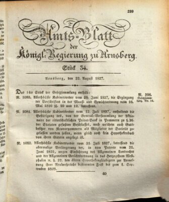 Amtsblatt für den Regierungsbezirk Arnsberg Mittwoch 22. August 1827