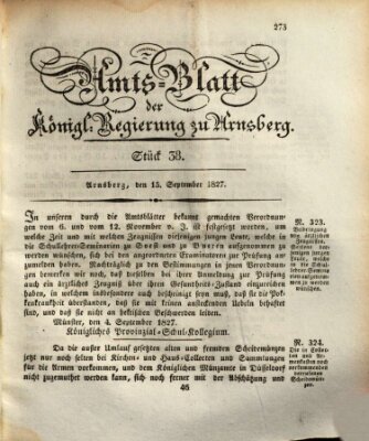 Amtsblatt für den Regierungsbezirk Arnsberg Samstag 15. September 1827