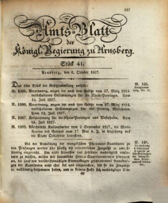 Amtsblatt für den Regierungsbezirk Arnsberg Samstag 6. Oktober 1827