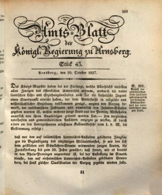 Amtsblatt für den Regierungsbezirk Arnsberg Samstag 20. Oktober 1827