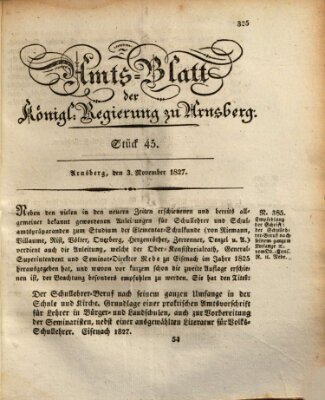 Amtsblatt für den Regierungsbezirk Arnsberg Samstag 3. November 1827