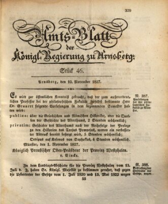 Amtsblatt für den Regierungsbezirk Arnsberg Samstag 10. November 1827