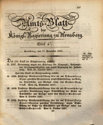 Amtsblatt für den Regierungsbezirk Arnsberg Samstag 17. November 1827