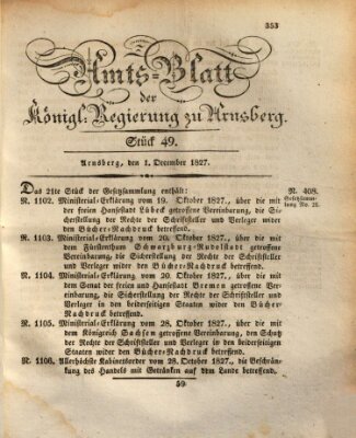 Amtsblatt für den Regierungsbezirk Arnsberg Samstag 1. Dezember 1827