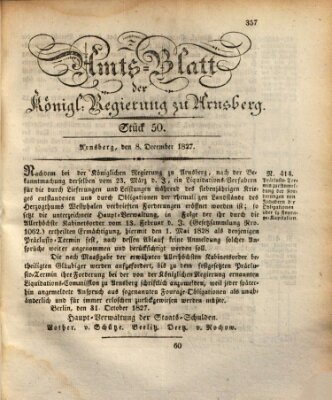 Amtsblatt für den Regierungsbezirk Arnsberg Samstag 8. Dezember 1827