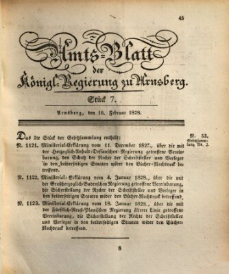 Amtsblatt für den Regierungsbezirk Arnsberg Samstag 16. Februar 1828