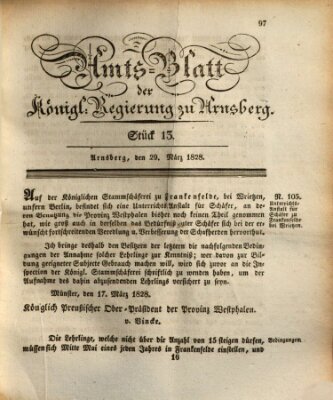 Amtsblatt für den Regierungsbezirk Arnsberg Samstag 29. März 1828