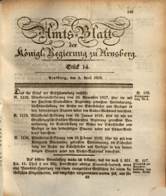 Amtsblatt für den Regierungsbezirk Arnsberg Samstag 5. April 1828