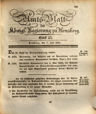 Amtsblatt für den Regierungsbezirk Arnsberg Samstag 7. Juni 1828