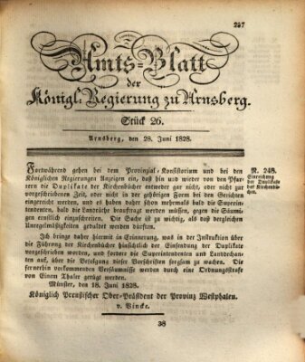 Amtsblatt für den Regierungsbezirk Arnsberg Samstag 28. Juni 1828