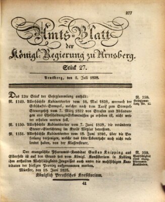 Amtsblatt für den Regierungsbezirk Arnsberg Samstag 5. Juli 1828