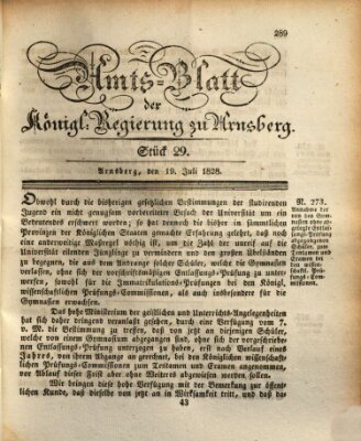 Amtsblatt für den Regierungsbezirk Arnsberg Samstag 19. Juli 1828