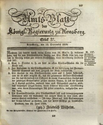 Amtsblatt für den Regierungsbezirk Arnsberg Samstag 13. September 1828