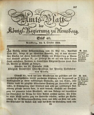 Amtsblatt für den Regierungsbezirk Arnsberg Samstag 4. Oktober 1828