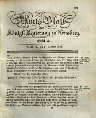 Amtsblatt für den Regierungsbezirk Arnsberg Samstag 11. Oktober 1828