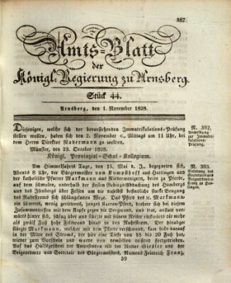 Amtsblatt für den Regierungsbezirk Arnsberg Samstag 1. November 1828