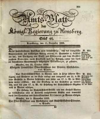 Amtsblatt für den Regierungsbezirk Arnsberg Samstag 15. November 1828