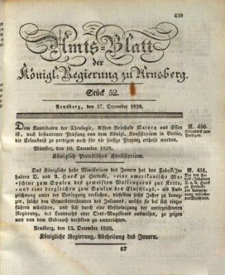 Amtsblatt für den Regierungsbezirk Arnsberg Samstag 27. Dezember 1828