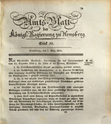 Amtsblatt für den Regierungsbezirk Arnsberg Samstag 7. März 1829