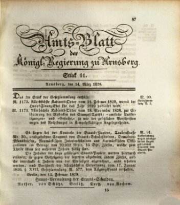 Amtsblatt für den Regierungsbezirk Arnsberg Samstag 14. März 1829