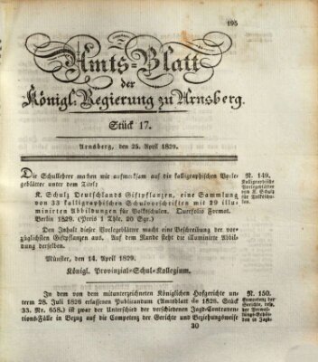 Amtsblatt für den Regierungsbezirk Arnsberg Samstag 25. April 1829