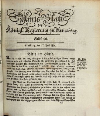 Amtsblatt für den Regierungsbezirk Arnsberg Samstag 27. Juni 1829