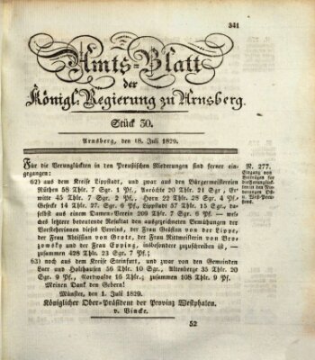 Amtsblatt für den Regierungsbezirk Arnsberg Samstag 18. Juli 1829