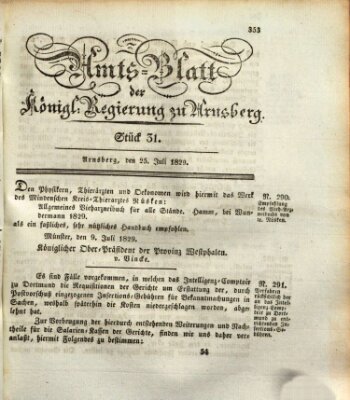 Amtsblatt für den Regierungsbezirk Arnsberg Samstag 25. Juli 1829