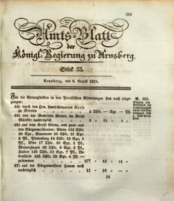 Amtsblatt für den Regierungsbezirk Arnsberg Samstag 8. August 1829