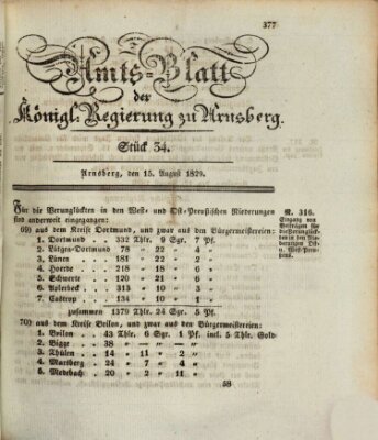 Amtsblatt für den Regierungsbezirk Arnsberg Samstag 15. August 1829