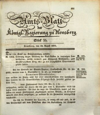 Amtsblatt für den Regierungsbezirk Arnsberg Samstag 22. August 1829