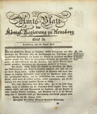 Amtsblatt für den Regierungsbezirk Arnsberg Samstag 29. August 1829