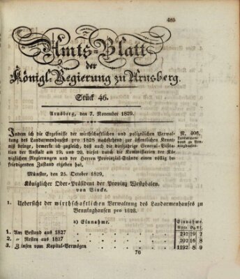 Amtsblatt für den Regierungsbezirk Arnsberg Samstag 7. November 1829