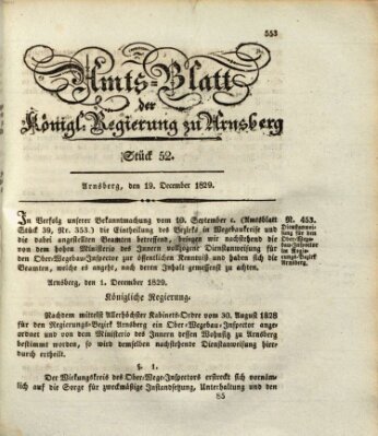 Amtsblatt für den Regierungsbezirk Arnsberg Samstag 19. Dezember 1829