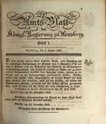 Amtsblatt für den Regierungsbezirk Arnsberg Samstag 2. Januar 1830