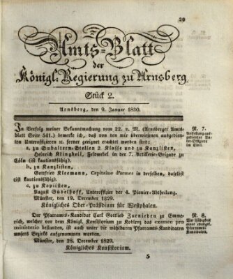 Amtsblatt für den Regierungsbezirk Arnsberg Samstag 9. Januar 1830