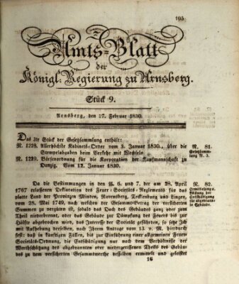 Amtsblatt für den Regierungsbezirk Arnsberg Samstag 27. Februar 1830