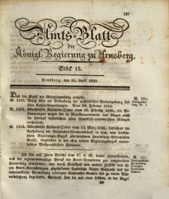 Amtsblatt für den Regierungsbezirk Arnsberg Samstag 10. April 1830