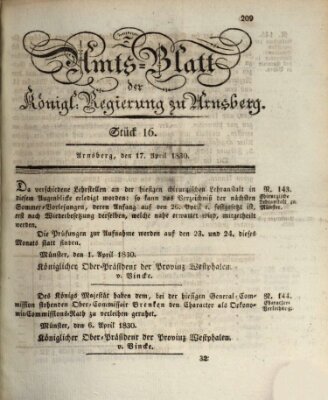 Amtsblatt für den Regierungsbezirk Arnsberg Samstag 17. April 1830