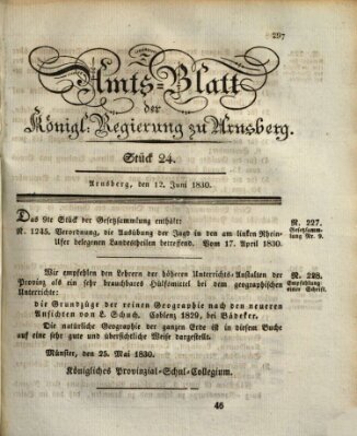 Amtsblatt für den Regierungsbezirk Arnsberg Samstag 12. Juni 1830