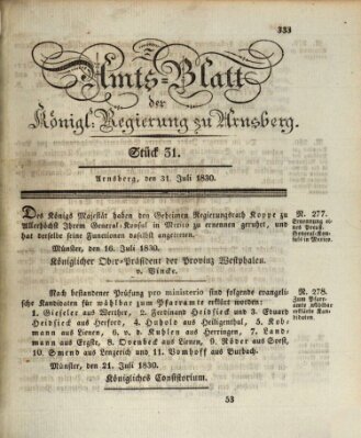 Amtsblatt für den Regierungsbezirk Arnsberg Samstag 31. Juli 1830