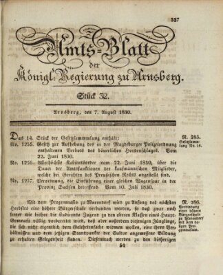 Amtsblatt für den Regierungsbezirk Arnsberg Samstag 7. August 1830