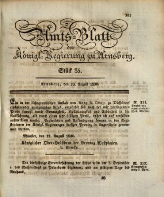 Amtsblatt für den Regierungsbezirk Arnsberg Samstag 28. August 1830