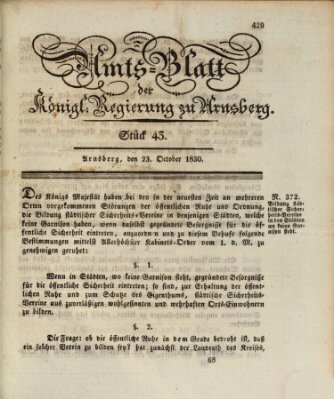 Amtsblatt für den Regierungsbezirk Arnsberg Samstag 23. Oktober 1830