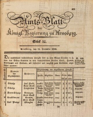 Amtsblatt für den Regierungsbezirk Arnsberg Samstag 25. Dezember 1830