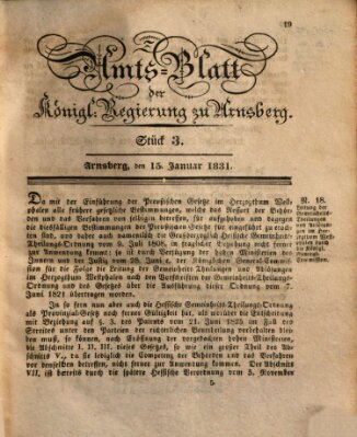 Amtsblatt für den Regierungsbezirk Arnsberg Samstag 15. Januar 1831