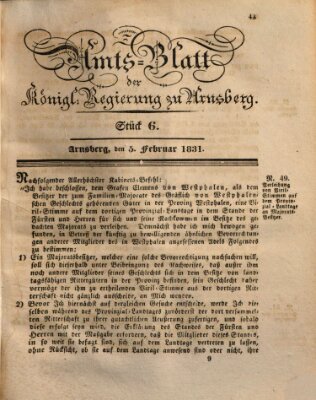 Amtsblatt für den Regierungsbezirk Arnsberg Samstag 5. Februar 1831