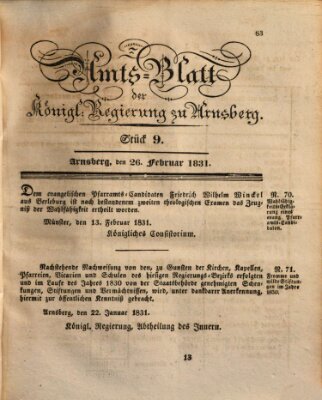 Amtsblatt für den Regierungsbezirk Arnsberg Samstag 26. Februar 1831